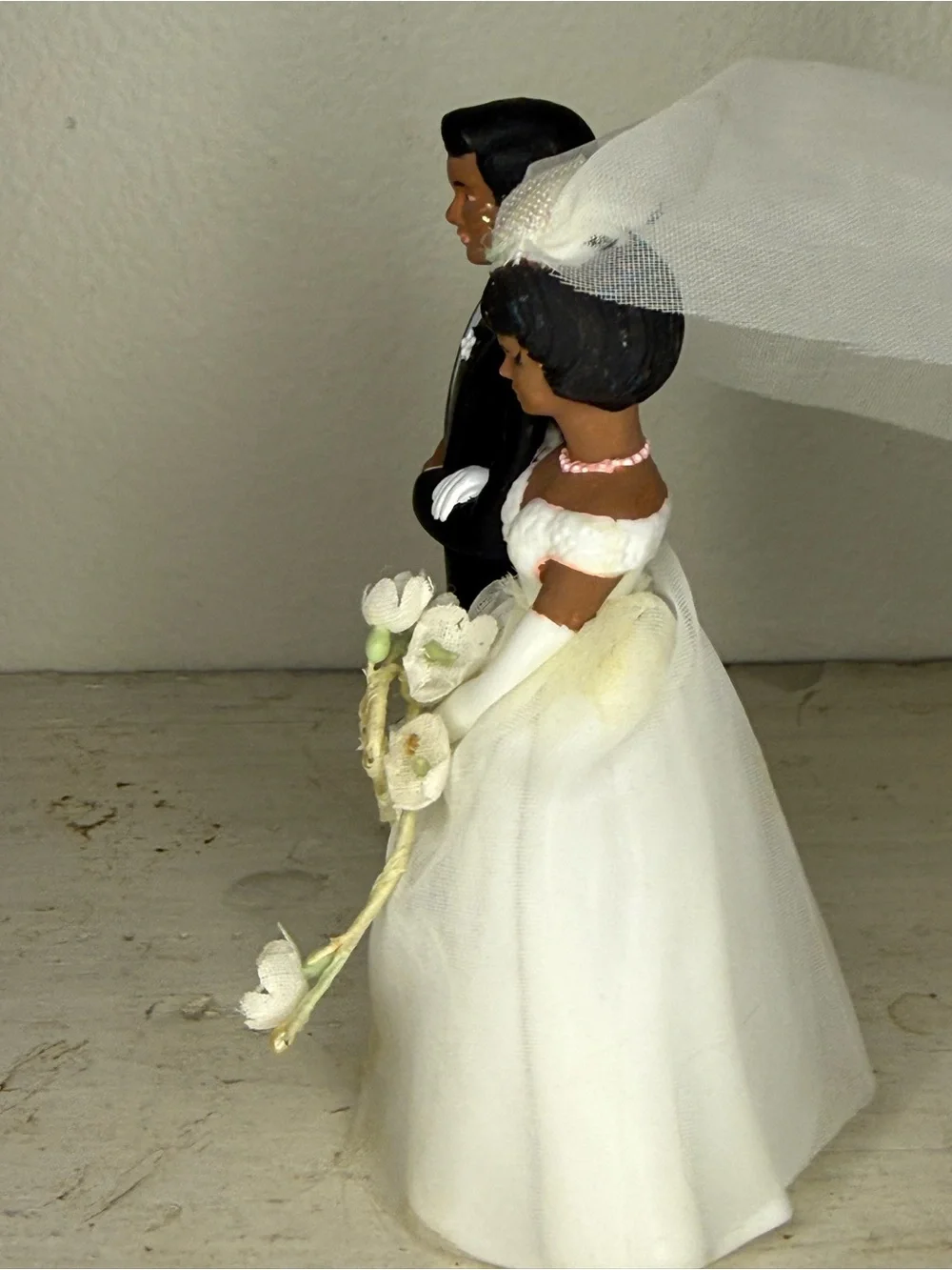 Wilton Bride and Groom Wedding Cake Topper African American Tulle Veil, Flower